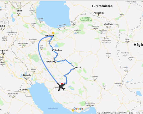 Iran Ashura Tour map
