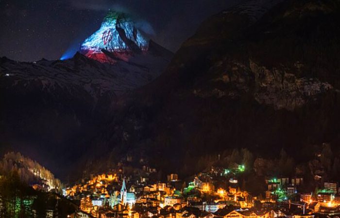 Matterhorn, Switzerland depicts Iranian Flag in support of the people to fight the coronavirus