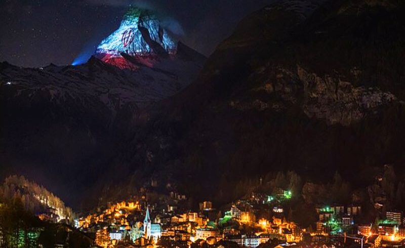 Matterhorn, Switzerland depicts Iranian Flag in support of the people to fight the coronavirus
